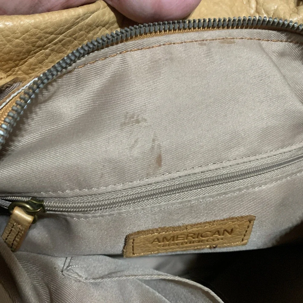 American Leather Co. Lenox Satchel Tan Leather Shoulder Bag Purse Triple Entry - Picture 13 of 16